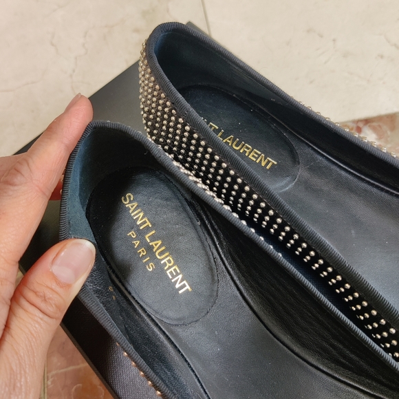 SAINT LAURENT Studded Black Ballet Flats - Picture 12 of 14